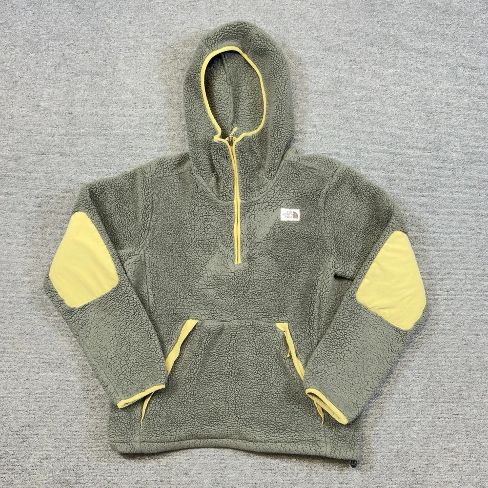 The North Face Campshire Pullover Hoodie Men's Small Gray Yellow Fleece Sherpa